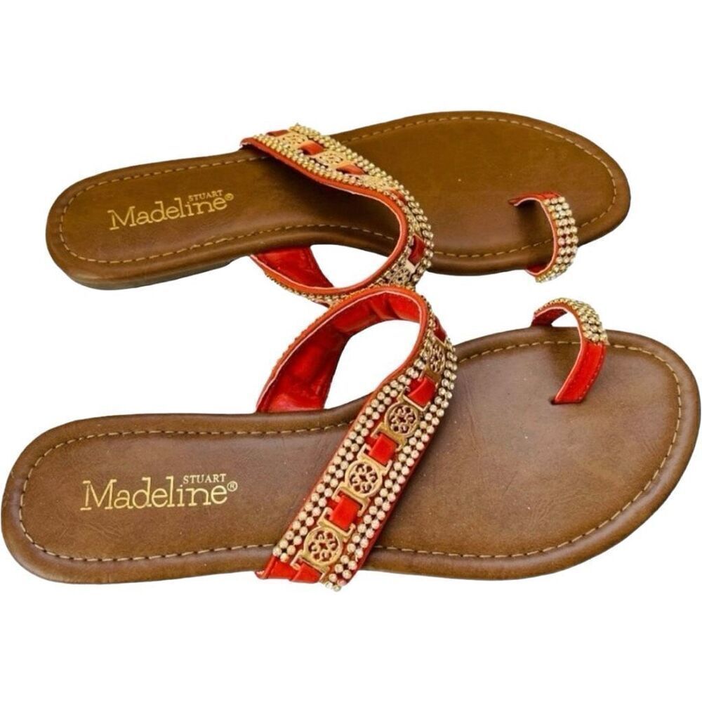 Brand New Womens Stuart Madeline Rhinestone& Gold Hardware Toe Sandals - Sz 10
